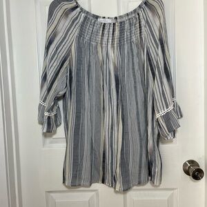 New Directions Gray and Cream Striped Blouse